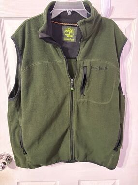 Timberland Men's Olive Green Fleece Vest with Zip Pockets
